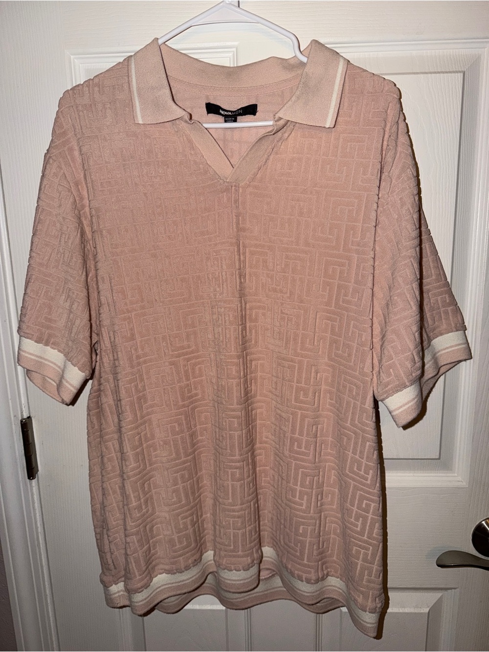 Fashion Nova Men's Pink Textured Polo